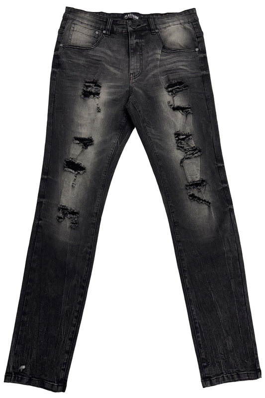 Rip-Off Washed Jeans [black shadow]